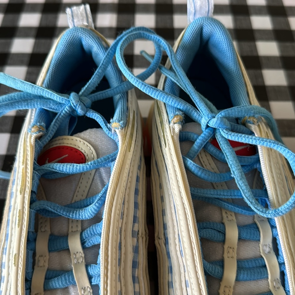 Nike Air Max 97 GS White Blue Red Plaid Cherries CW5806-100 Youth 4 - Picture 3 of 7